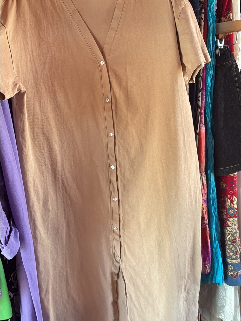 H&M Beige/Tan Button-Front Midi Dress
